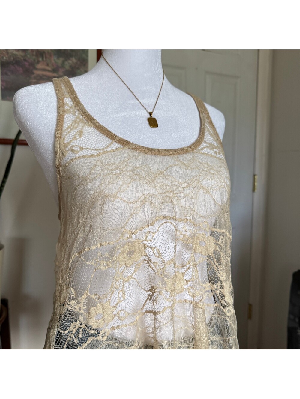 Sheer Lace Racerback Tank Top - Picture 2 of 10